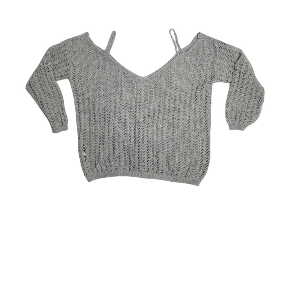 CURVE gray open knit cold shoulder soft v-neck sweater 2XL